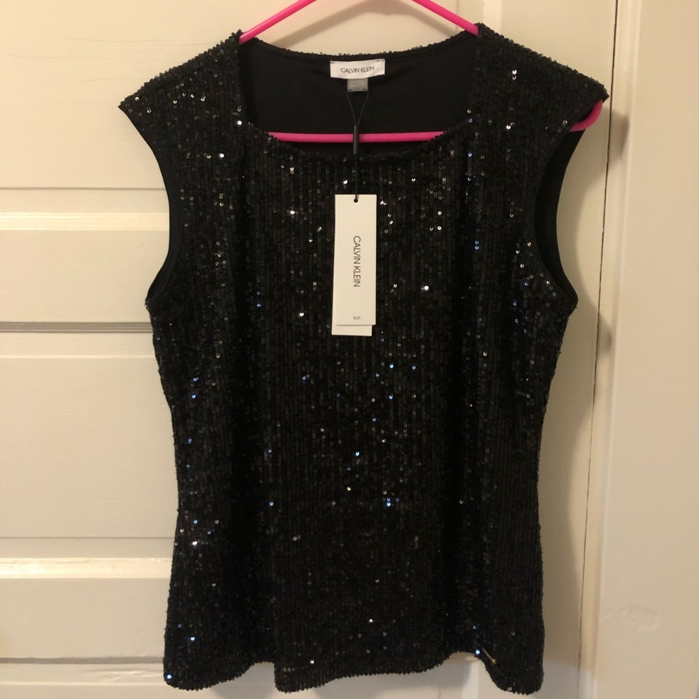 Calvin Klein black sequin sleeveless top - Size S